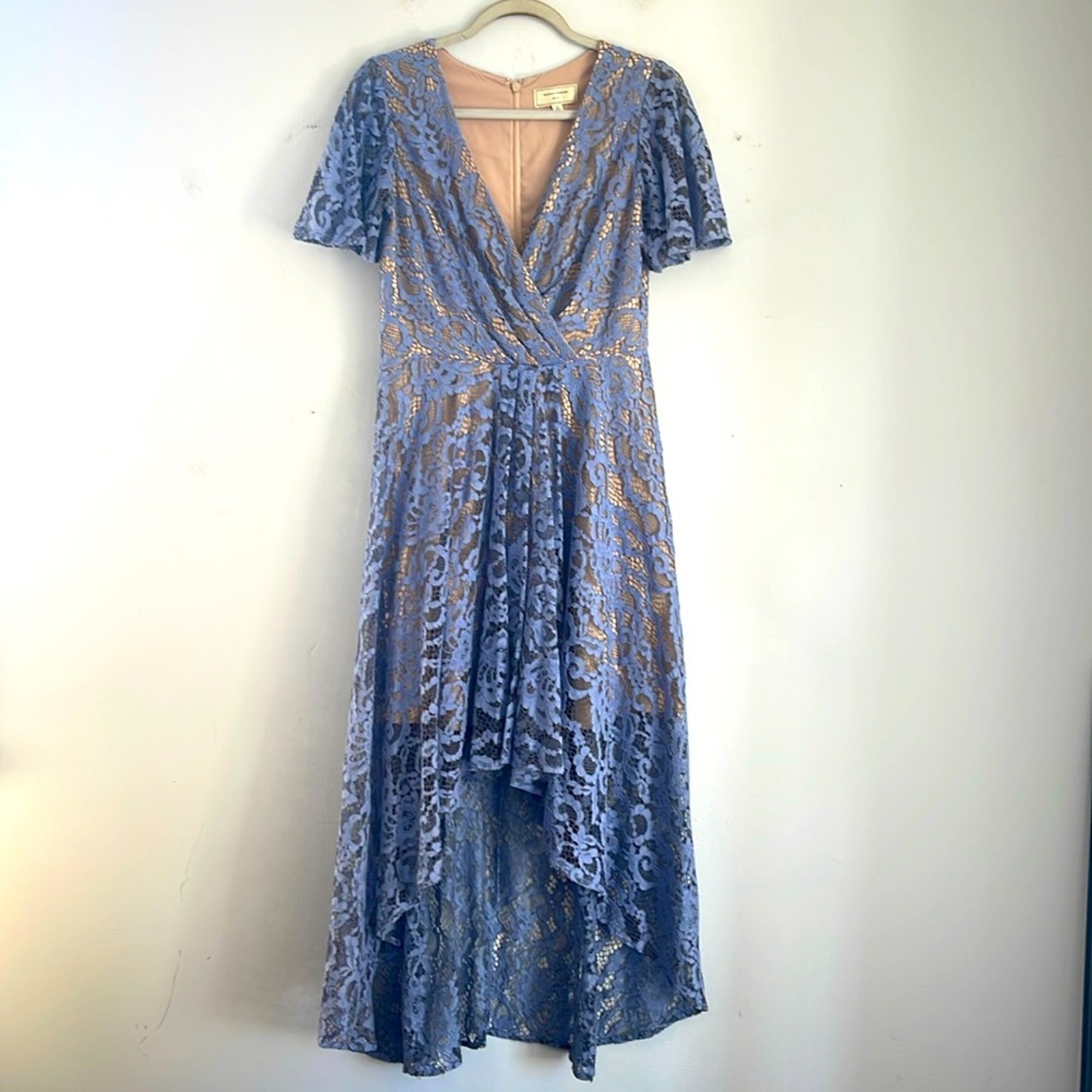 ANTHRO Moulinette Soeurs Genevieve lace overlay short sleeve hi low dress sz 2