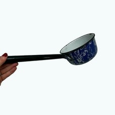 Vintage Enamel Ladle Cobalt Blue White Swirls, 12 1/2 Rare kitchen serving