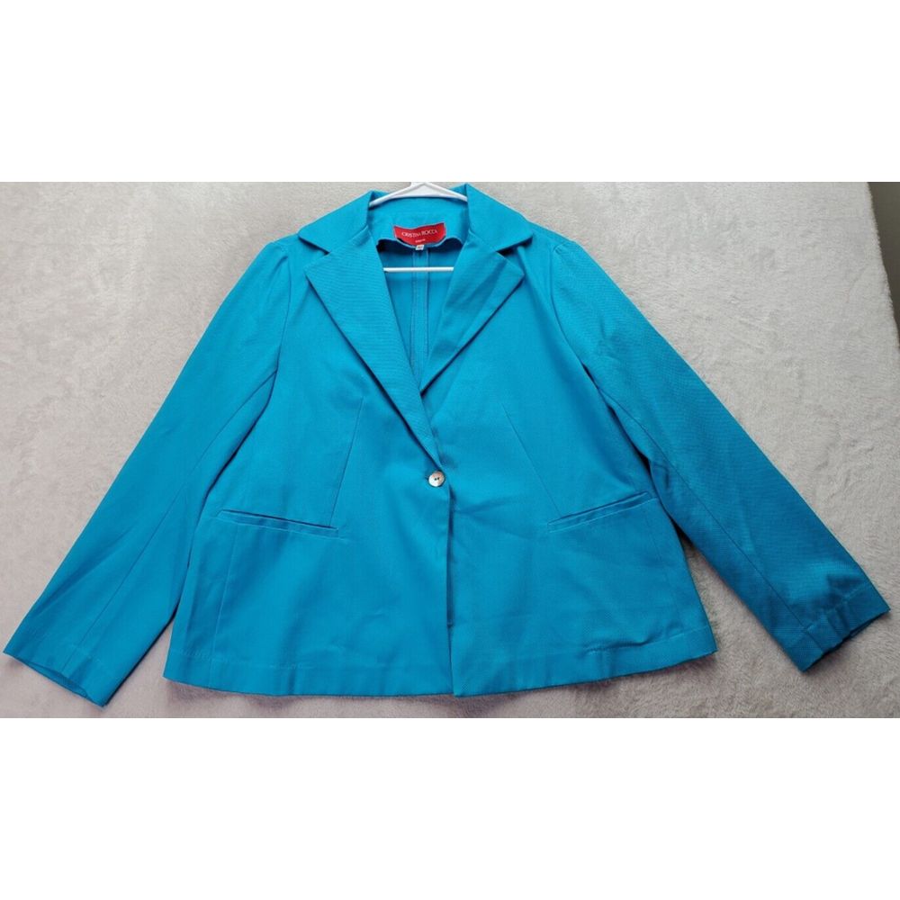 Cristina Rocca Balzer Jacket Women Size 46 Blue Pockets Single Breasted 1 Button