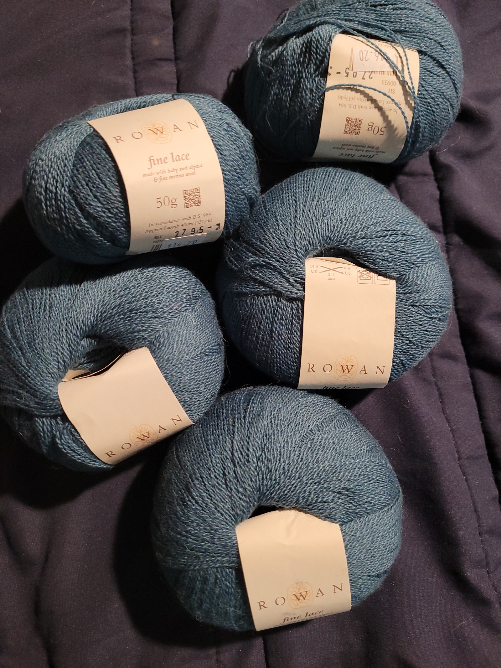 5 balls of Yarn Rowan Fine Lace