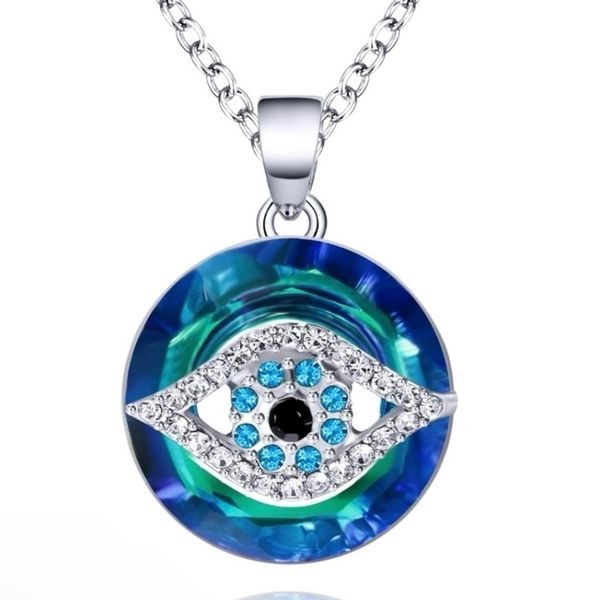 Evil Eye Crystal Circle Pendant Adjustable Silver Necklace New