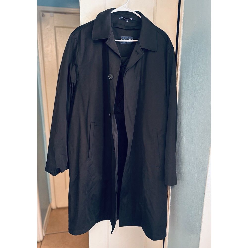 Ralph Lauren Long Men's Coat Overcoat Black Size 44R Exterior & Interior Pockets