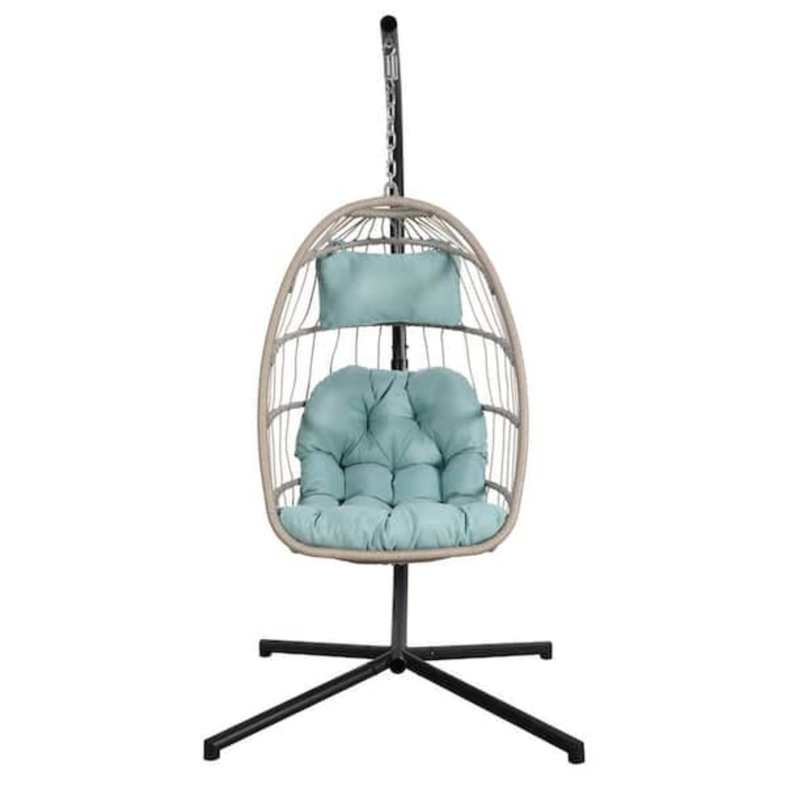Yangming Outdoor 1-Person Wicker Egg Swing Chair with Stand for Garden Blue