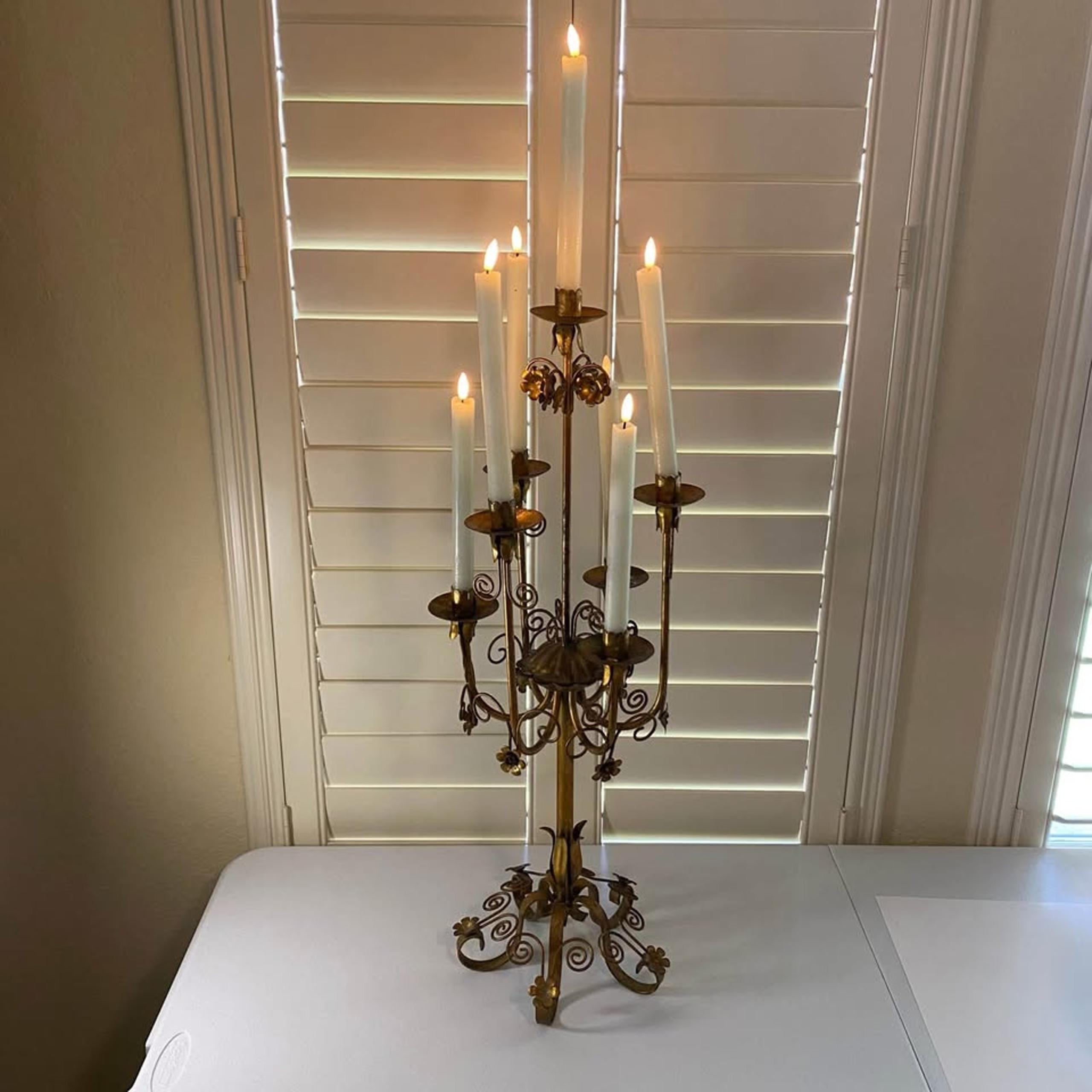 Vintage Gold Gilt Iron Candelabra – 7 Taper Candle Holder