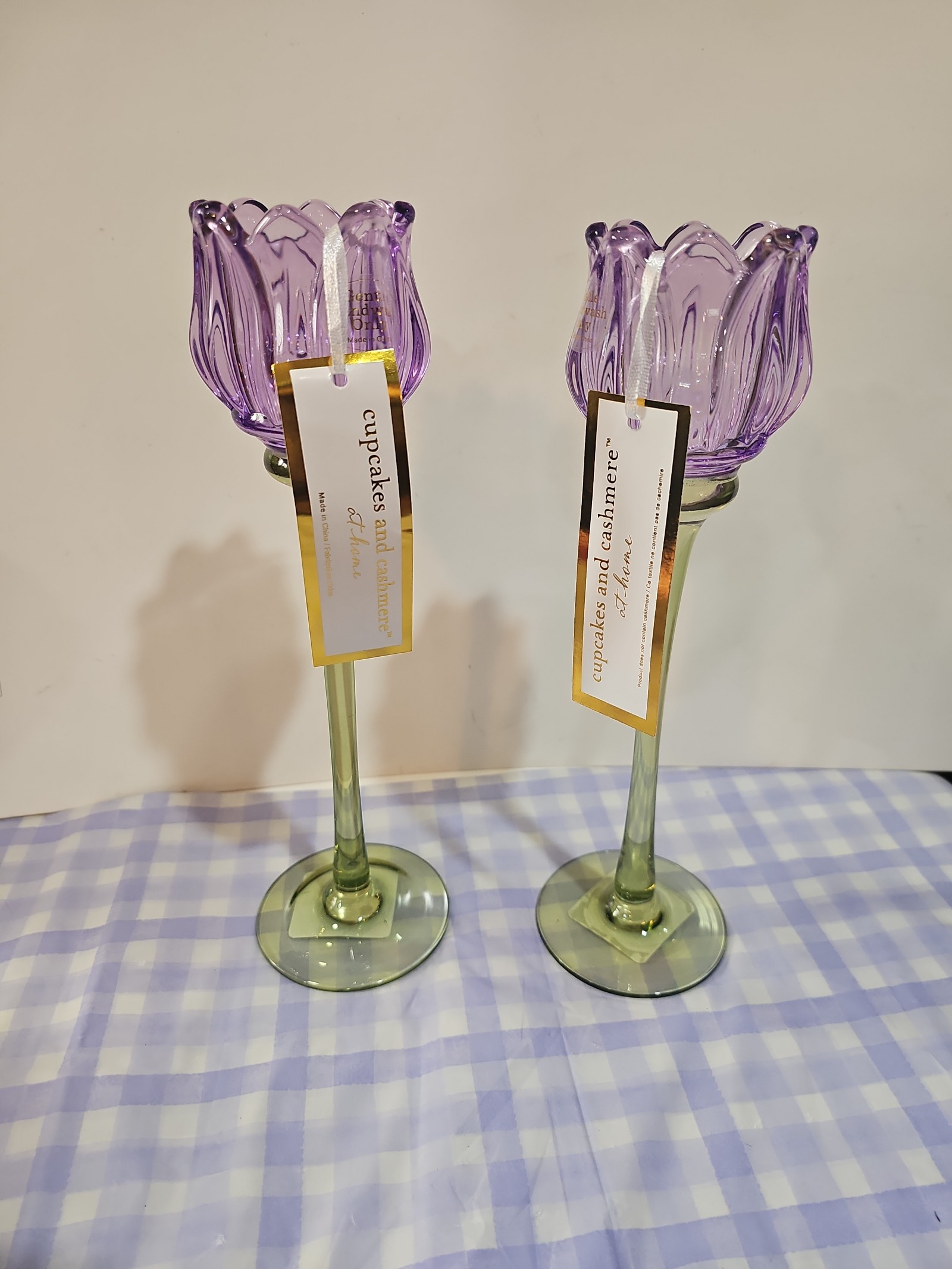 CUPCAKES AND CASHMERE GLASS TULIP TEA LIGHT CANDLE HOLDERS
