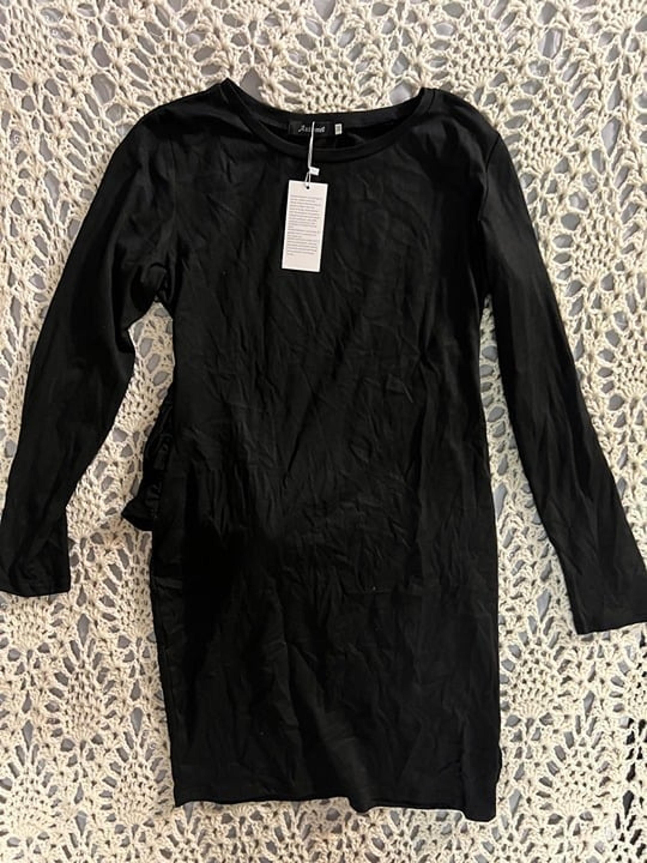 New! Automet Sz M Black Pull Over Round Neck Long Sleeve Front Tie Dress C08