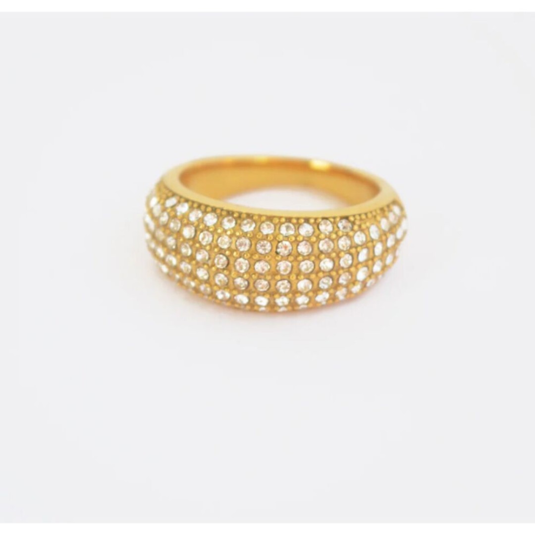 18K Gold Zirconia Pave Dome Ring D5