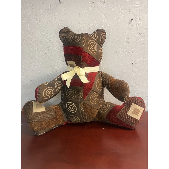 Handmade Teddy Bear with Alternate Designs made from Vintage Material with Creme