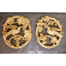 1950s Universal Statuary Chalkware Wall Art Plaques Birds And Flowers 1958 Dated