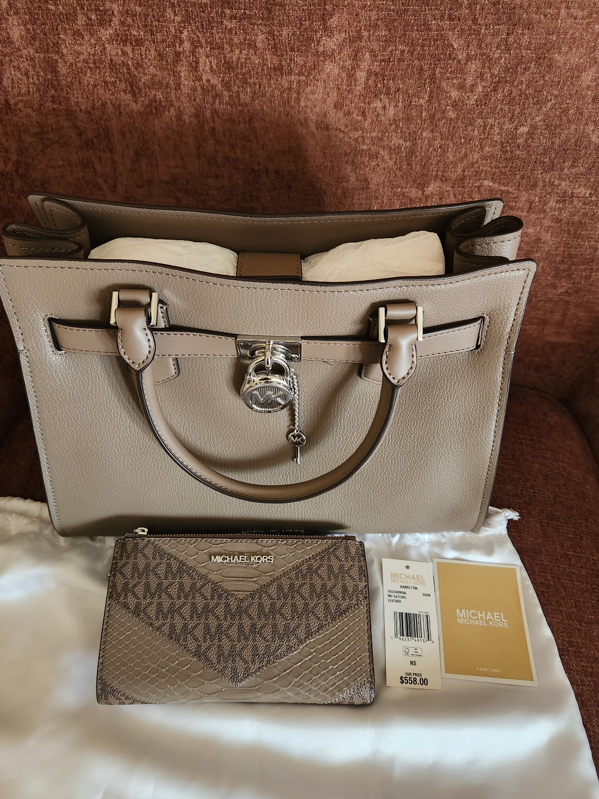 Michael Kors Hamilton Medium Leather Satchel & Matching Wallet (Dusk)