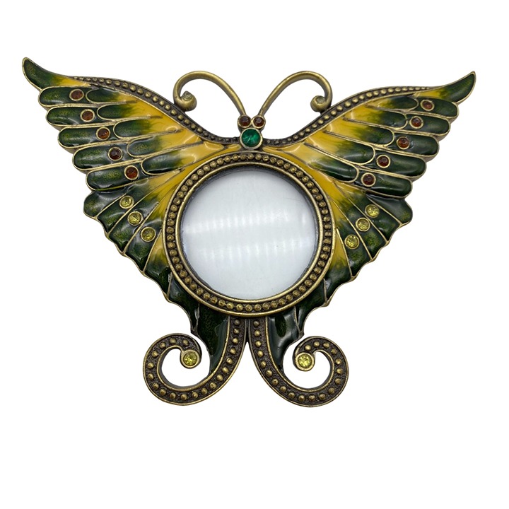 Butterfly Magnifying glass green yellow enamel rhinestones metal hand held