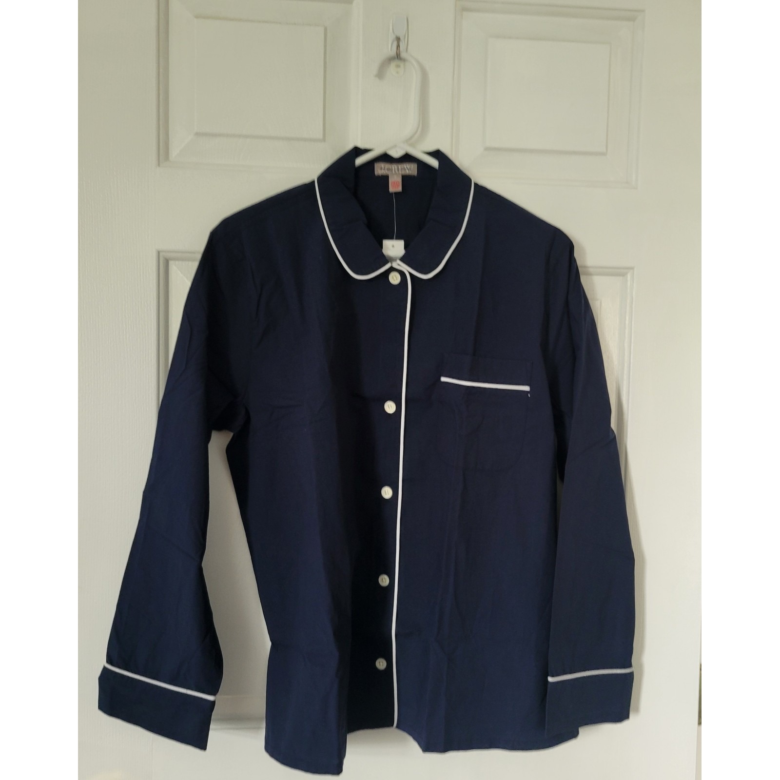 J.Crew End-on-End Cotton Long-Sleeve Pajama Top Navy Size Medium NWT