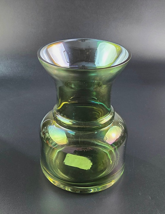 Vintage - Iridescent Green Vase - Beautiful Shape - 8 3/8 Tall