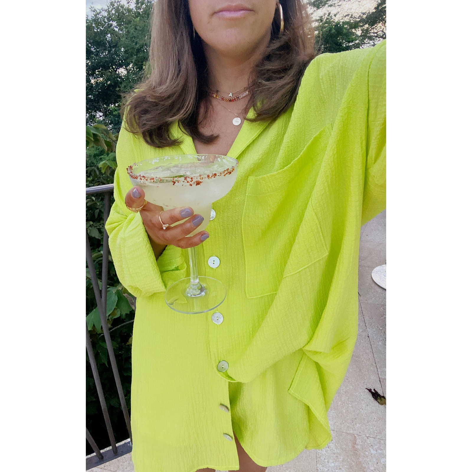 Show Me Your Mumu Johns Button Down Shirt Neon Yellow Crinkle XS NWT