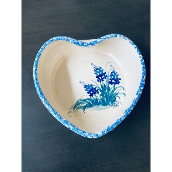 Texas Bluebonnets Heart Shaped Pottery Bowl
