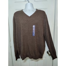 Stafford Mens 100% Merino Wool Brown V-Neck Pullover Long Sleeve Sweater XL NWT