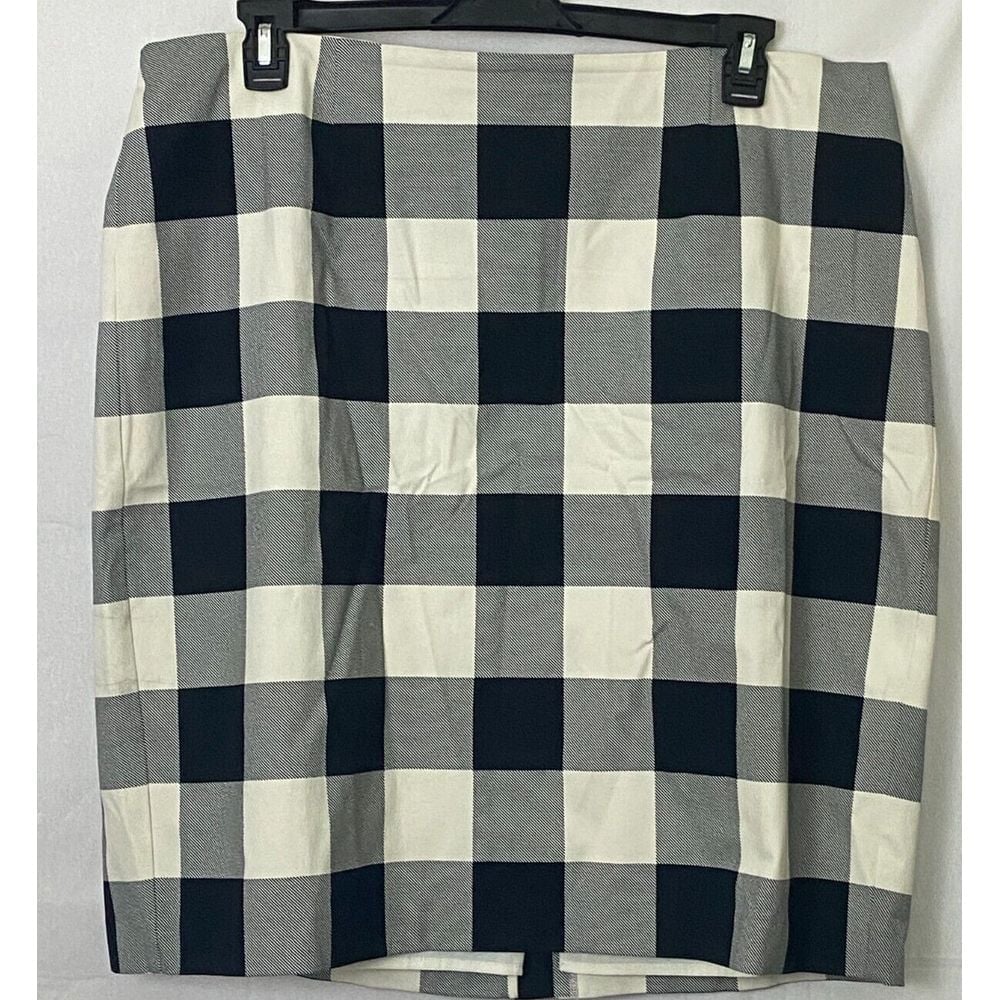 Talbots Plus Black White Plaid Fitted Straight Skirt 18W NWT