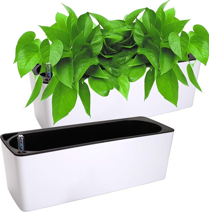 Rectangle Self Watering Planter with Water Level Indicator 2 Pack