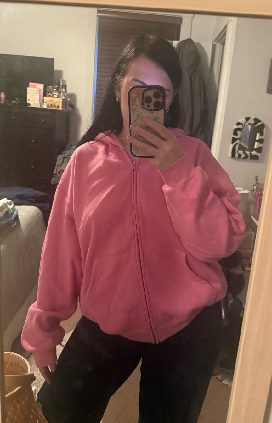 Skims Cotton Fleece Zip Up Hoodie “Bubble Gum”