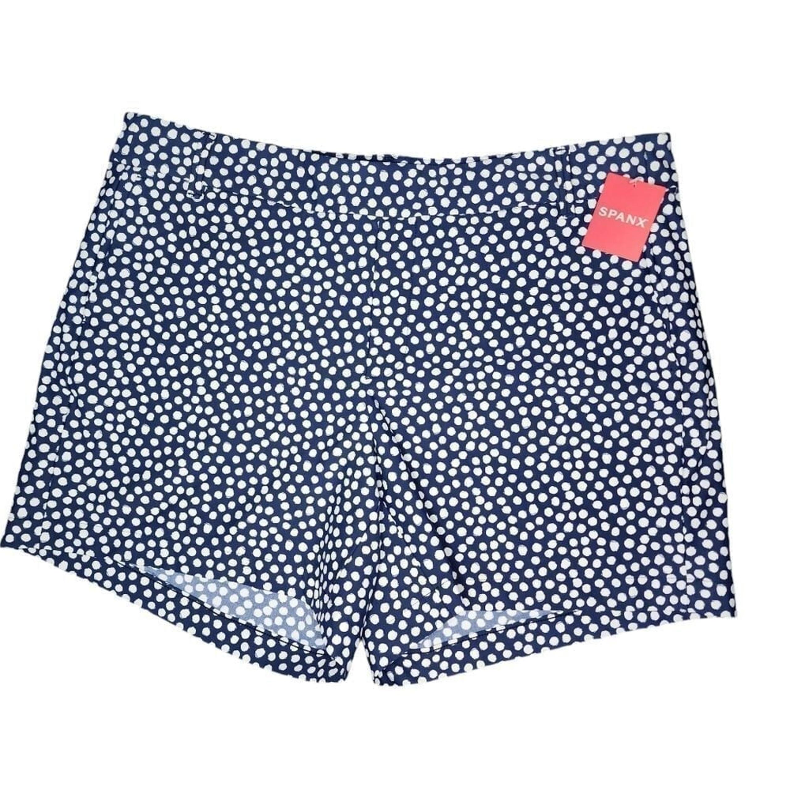 Spanx Womens XL NWT Navy Blue Pull On Sunshine Painted Dot 6 Inch Shorts