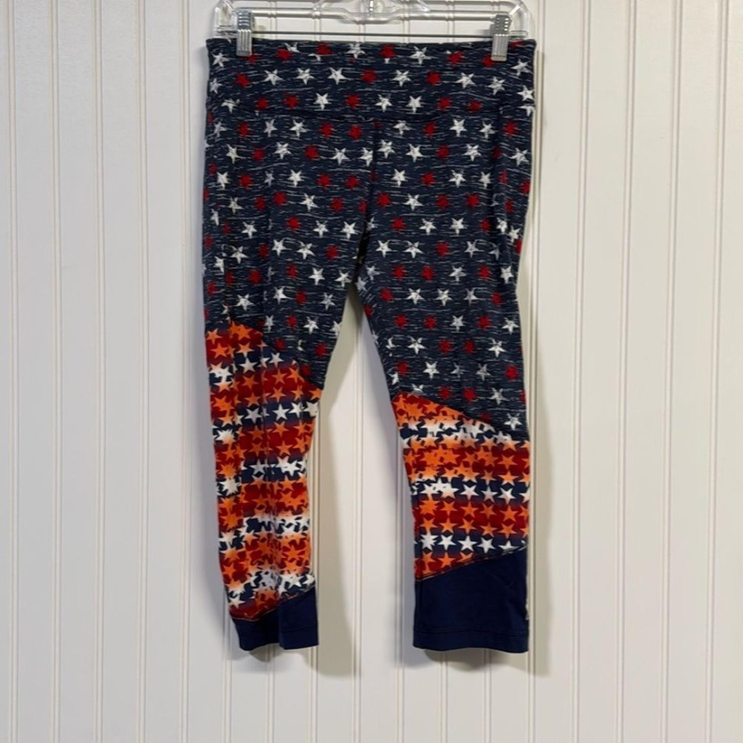 Reebok American Flag Americana Patterned Crop Leggings Capri Stretch Athleisure