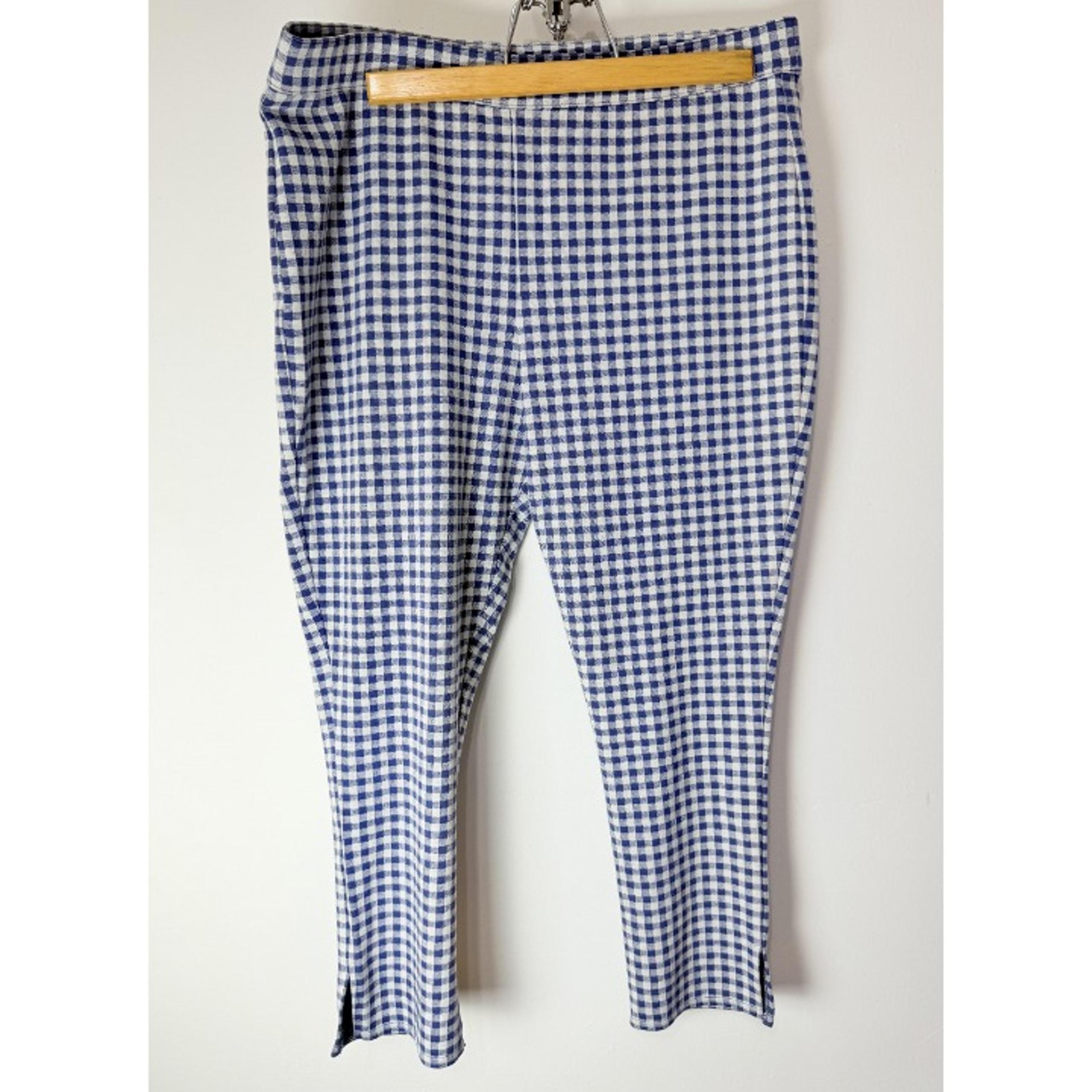Nordstrom Womens Blue Gingham Check Elastic Waist Pull On Pants Large