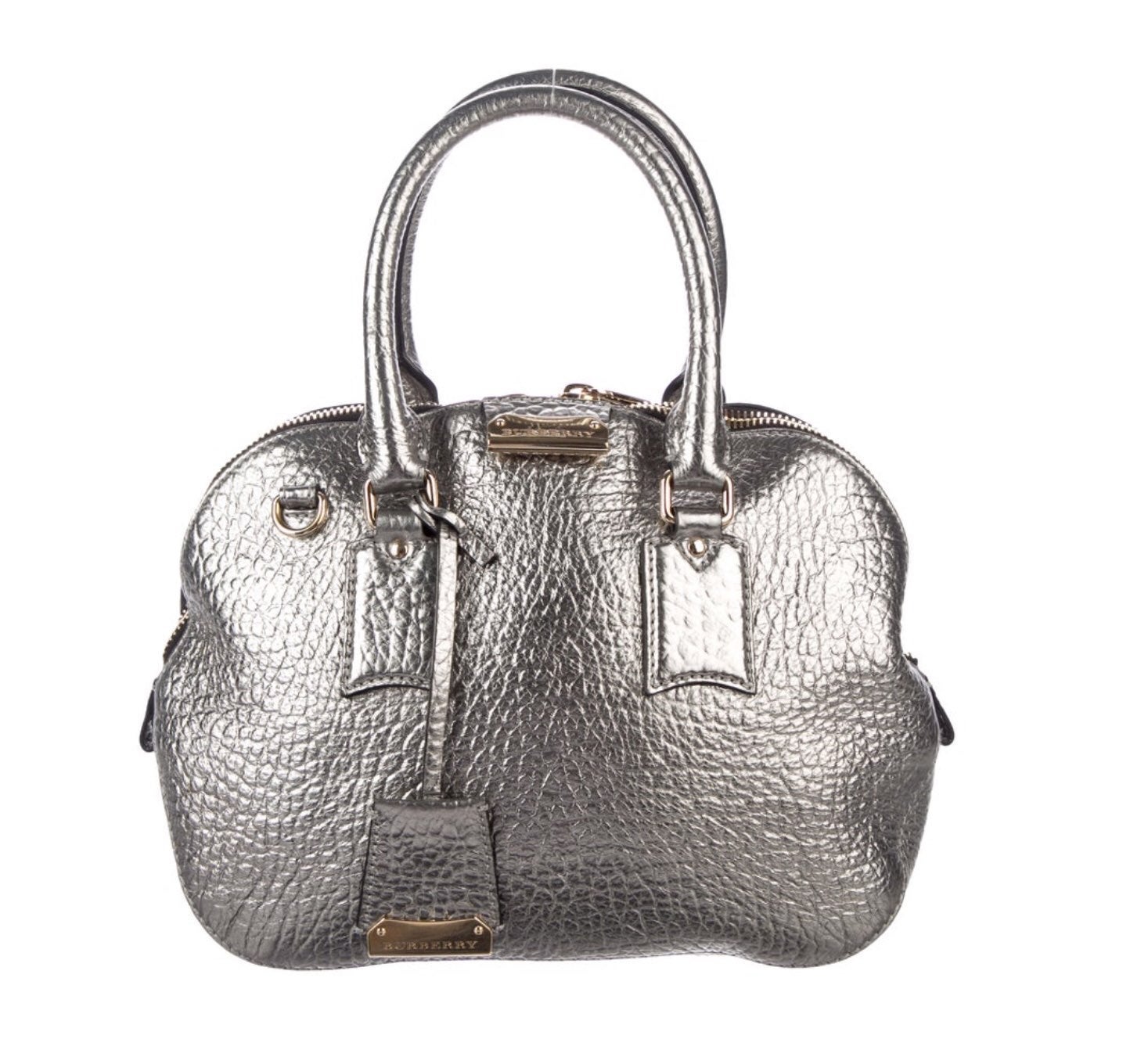 Burberry Silver Metallic Bowling Handbag