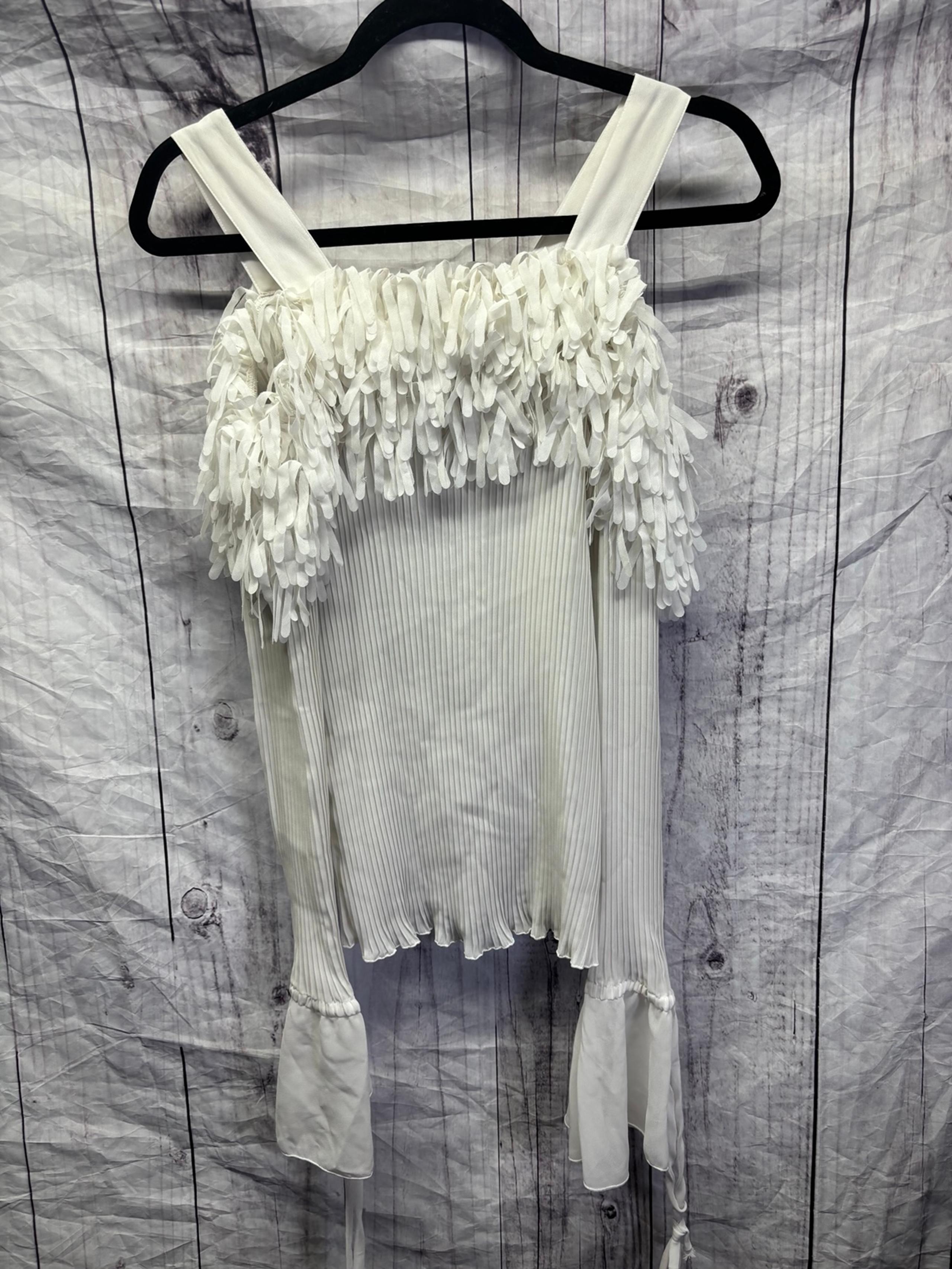 Kaelyn Max Vintage Fringe Off The Shoulder Chiffon Long Sleeve Large