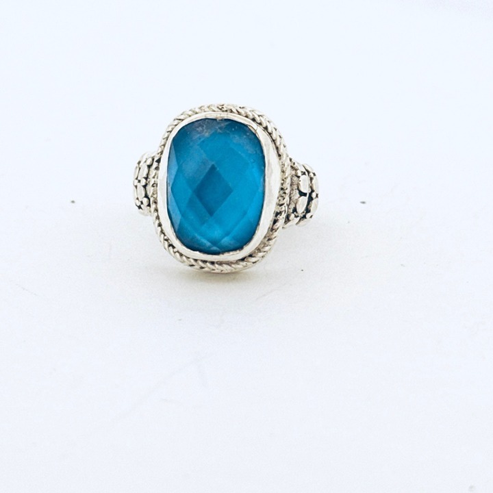 Estate Sterling Silver 925 Blue Crystal Cocktail Ring, Size 5, 8.41g, Vintage