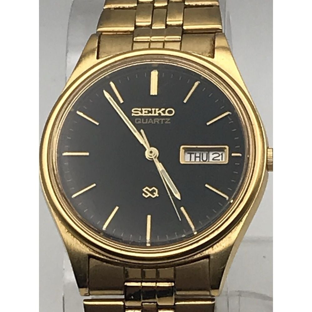 Vintage Men's SEIKO SQ Gold Tone, Black Dial Day/Date Watch, 35mm 5510-H04511