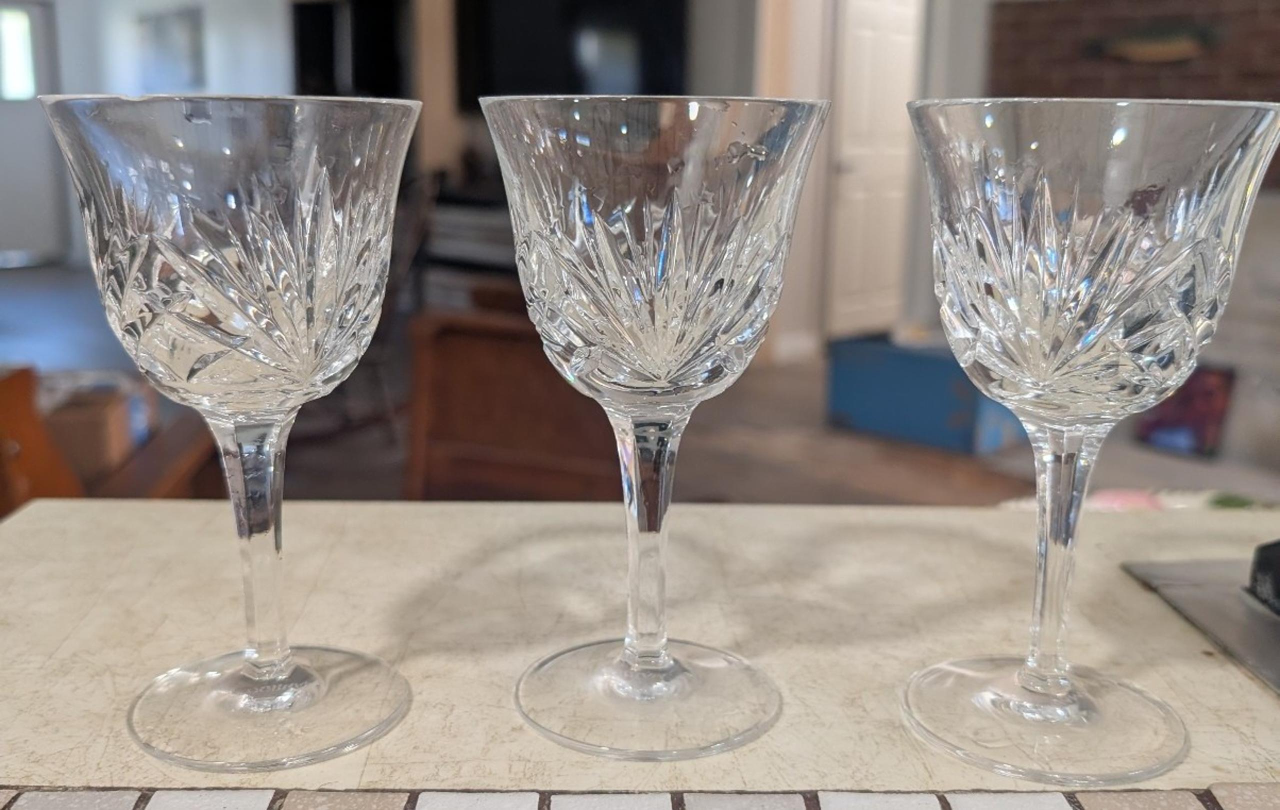 Gorham 3 Small size Wine Glasses in leaded crystal. New. Never used. Pristine!