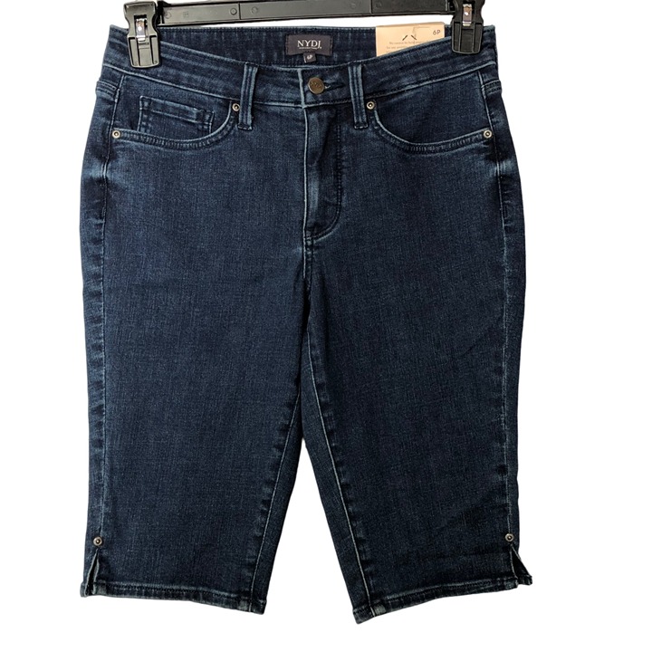 NYDJ 79 Side Slit Hem Rivet Bike Stretch Denim Bermuda Shorts 6P NWT