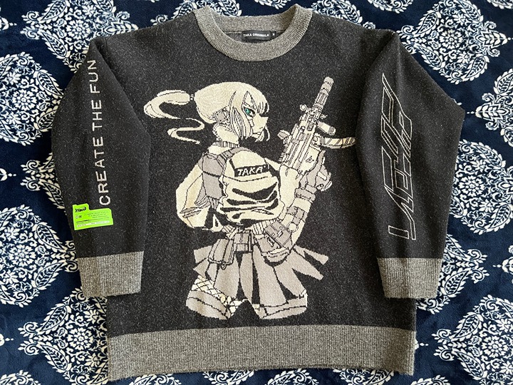Rare TAKA ORIGINAL Eternet 001 Anime Girl Knite Jumper Sweater MEDIUM Streetwear