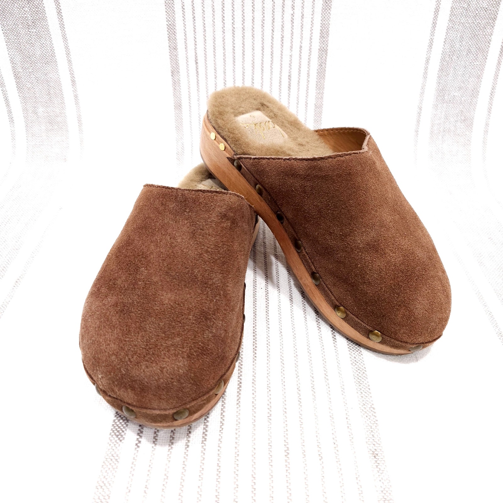 BEEK Mallard Clogs Womens Sz 5 Boho Anthropologie Shearling Wooden Platform