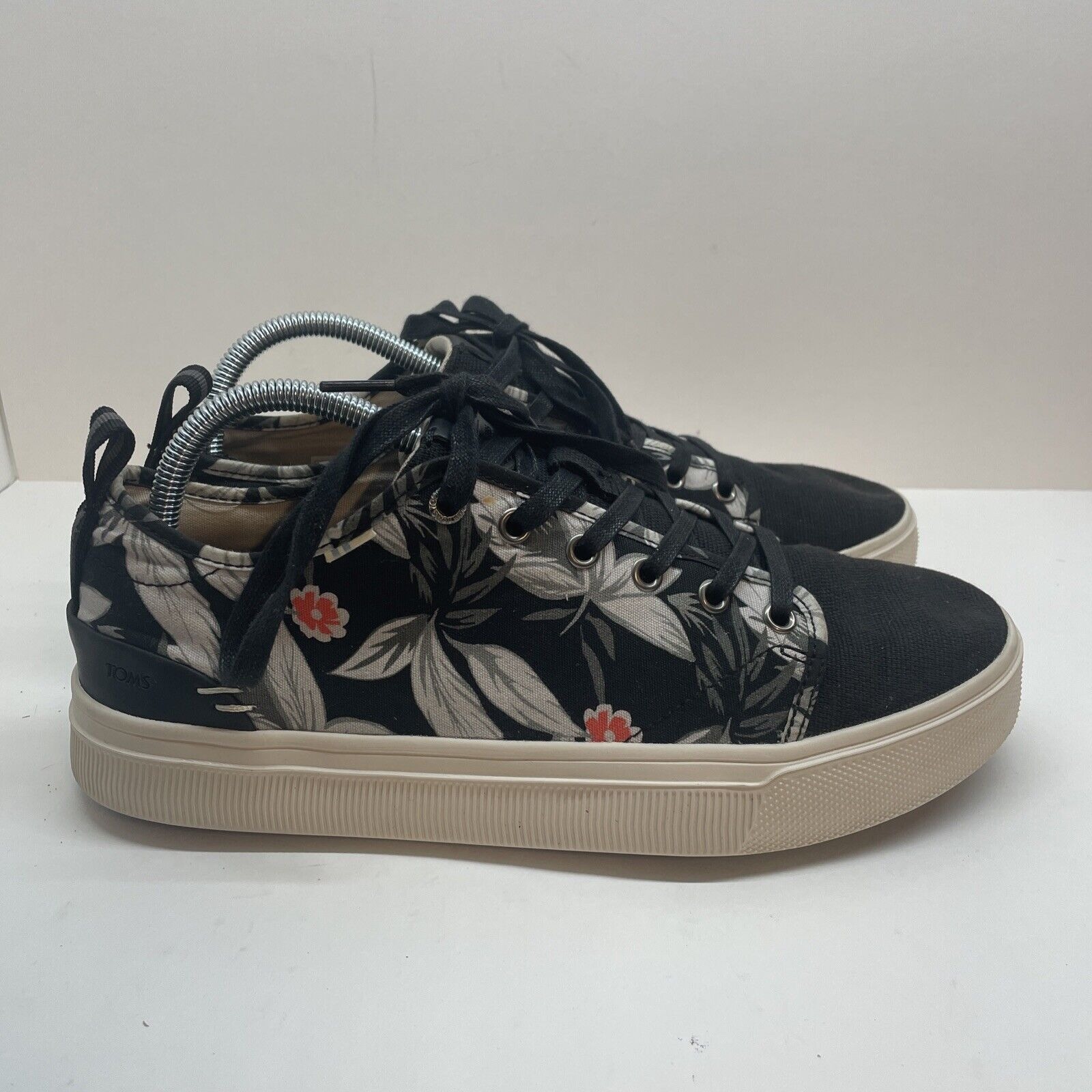 Toms Men's Travel Lite Low Sneaker OrthoLite Canvas Black Floral Print Sz 9