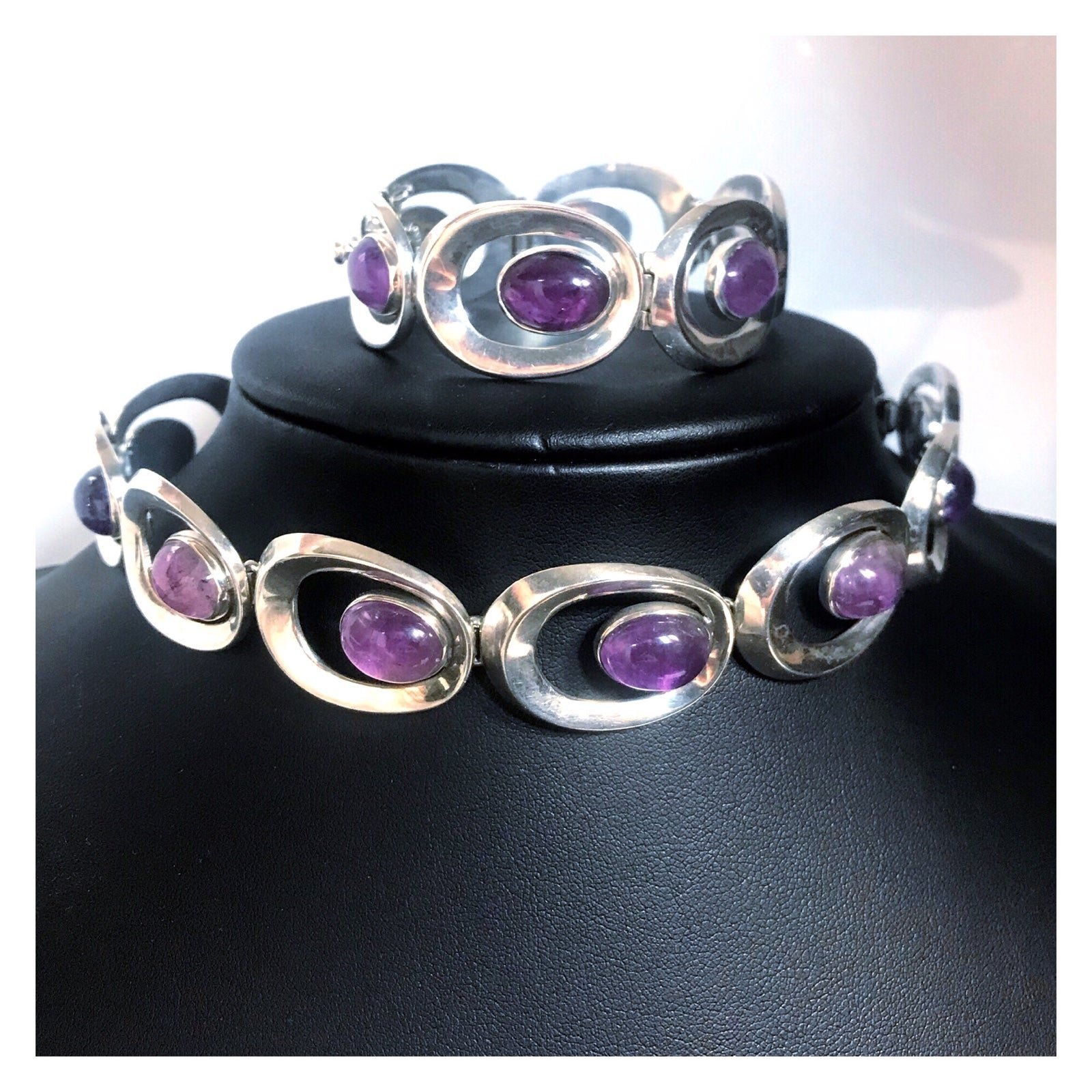 RARE STERLING 925 AMETHYST VINTAGE 1960’s CHOKER & BRACELET SET