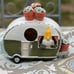 Super cute gareden gnome in camper bright and colorful birdhouse
