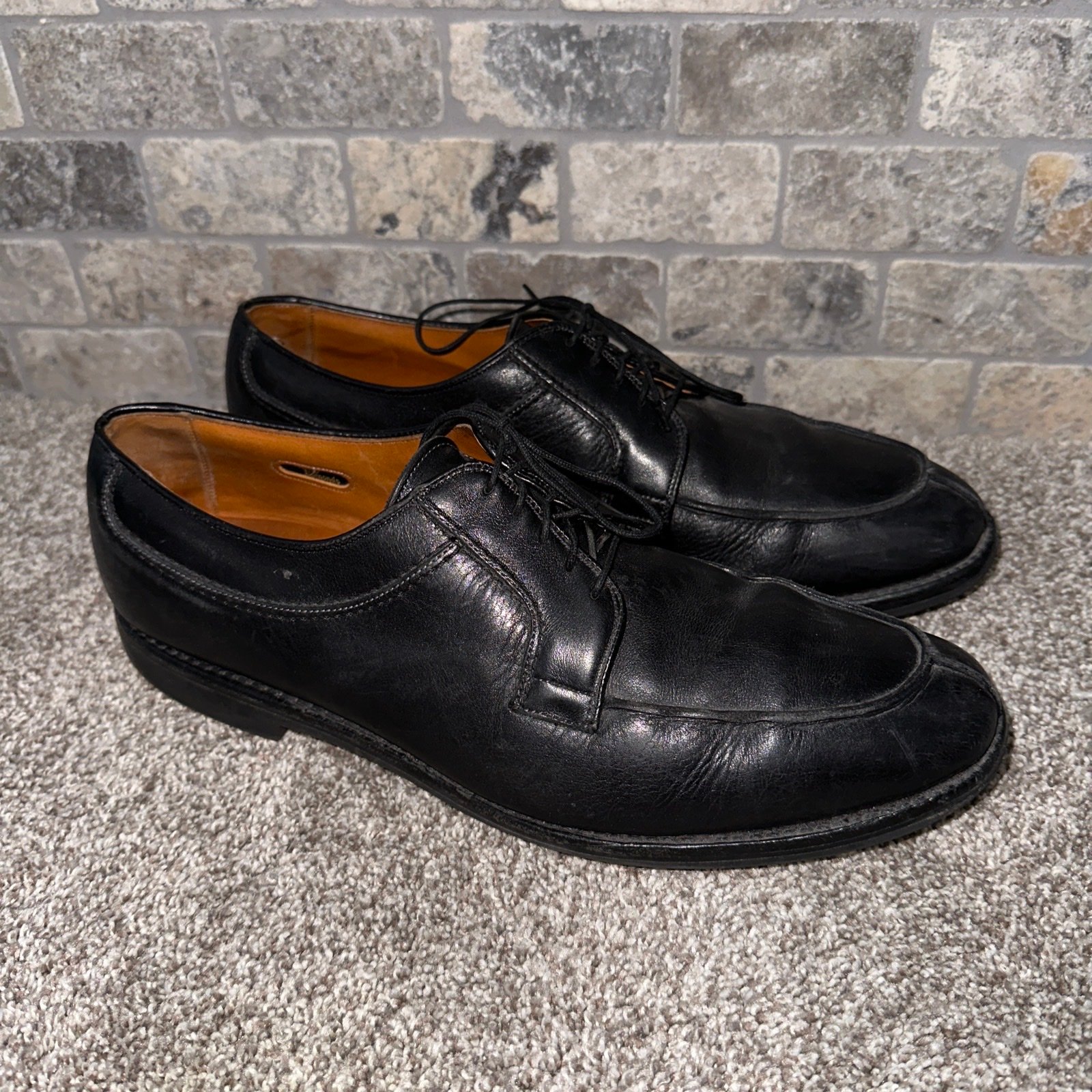ALLEN EDMONDS STOCKBRIDGE black leather shoes split toe oxford lace up 12.