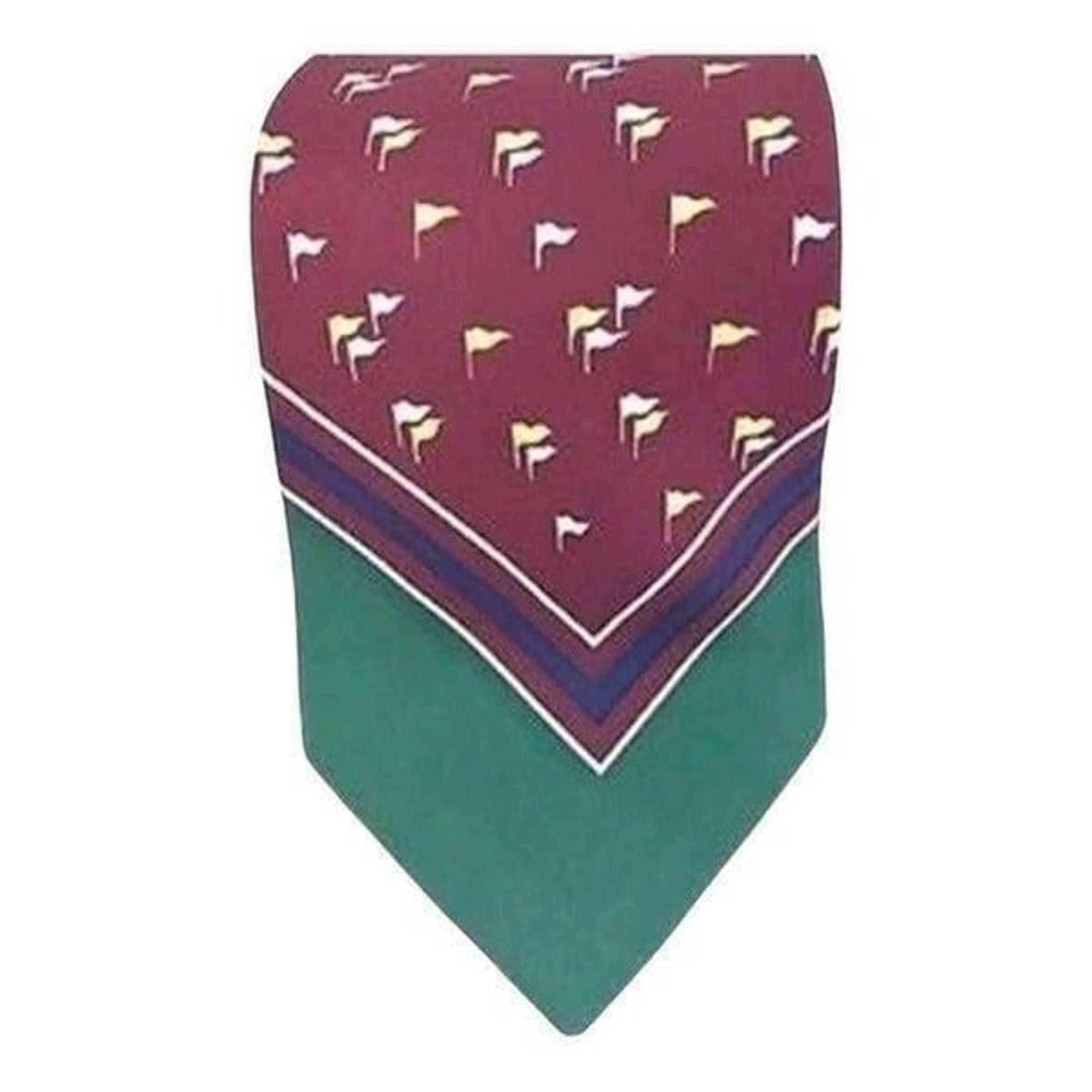 Nautica Mens Tie Necktie Burgundy Green Flags 100% Silk Wide Classic 57.5" x 4"