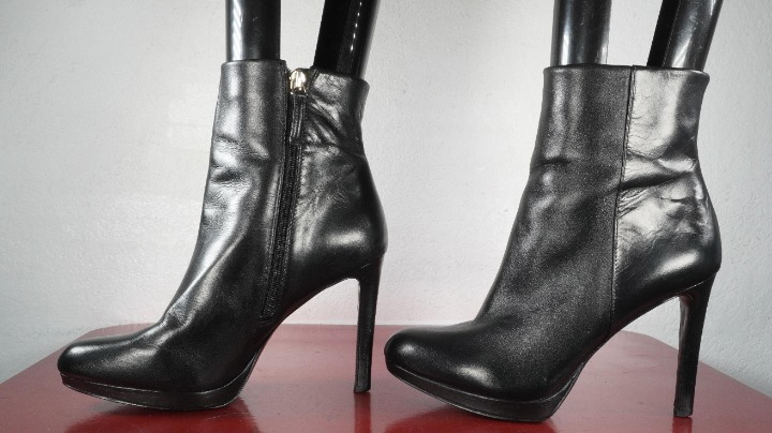 Women's Nine West Black Leather Ankle High Heel Platform Fashion Boots 8.5
