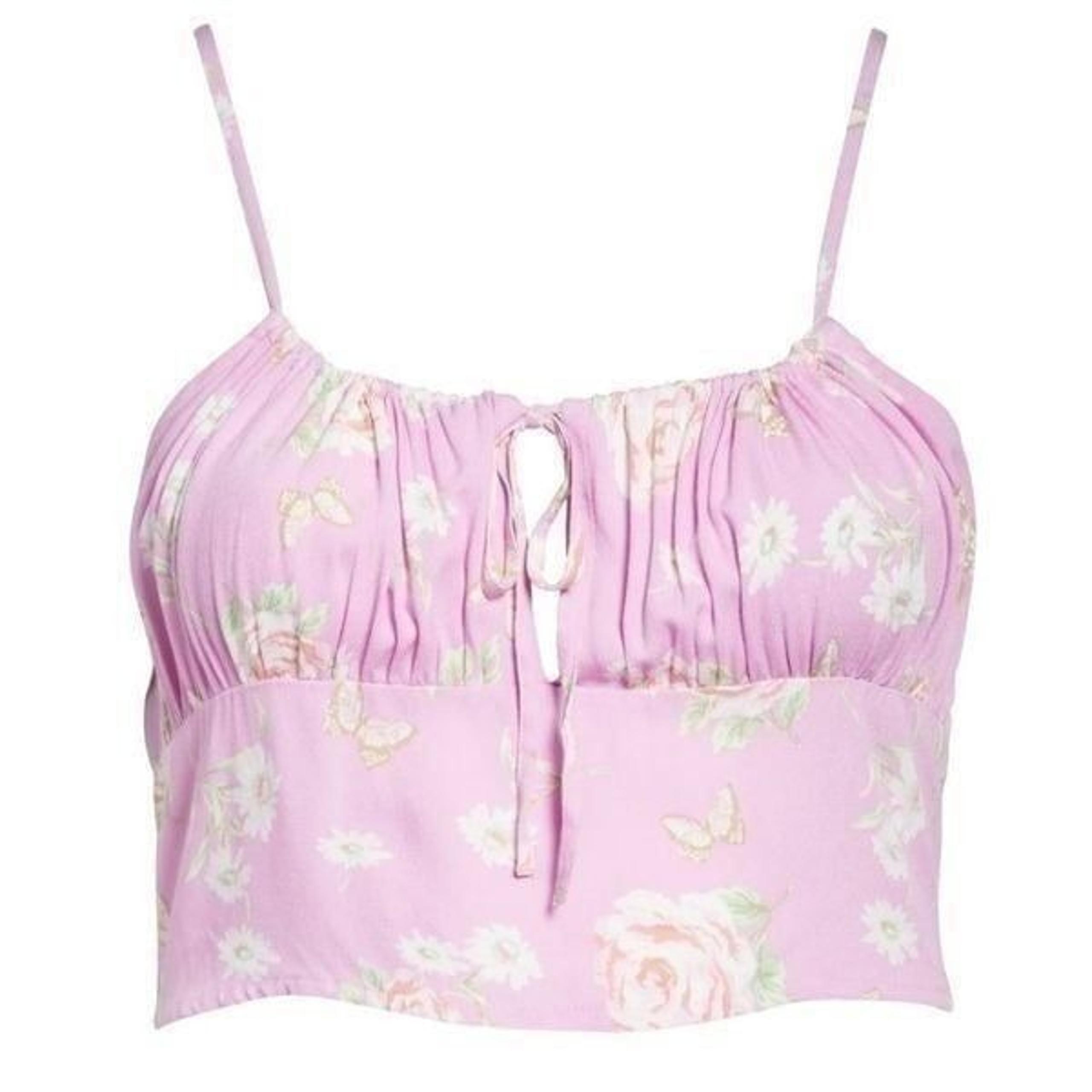 BP Women’s Top Crop Camisole Tie Detail  In Floral Print Purple  Plus Size 3X NE
