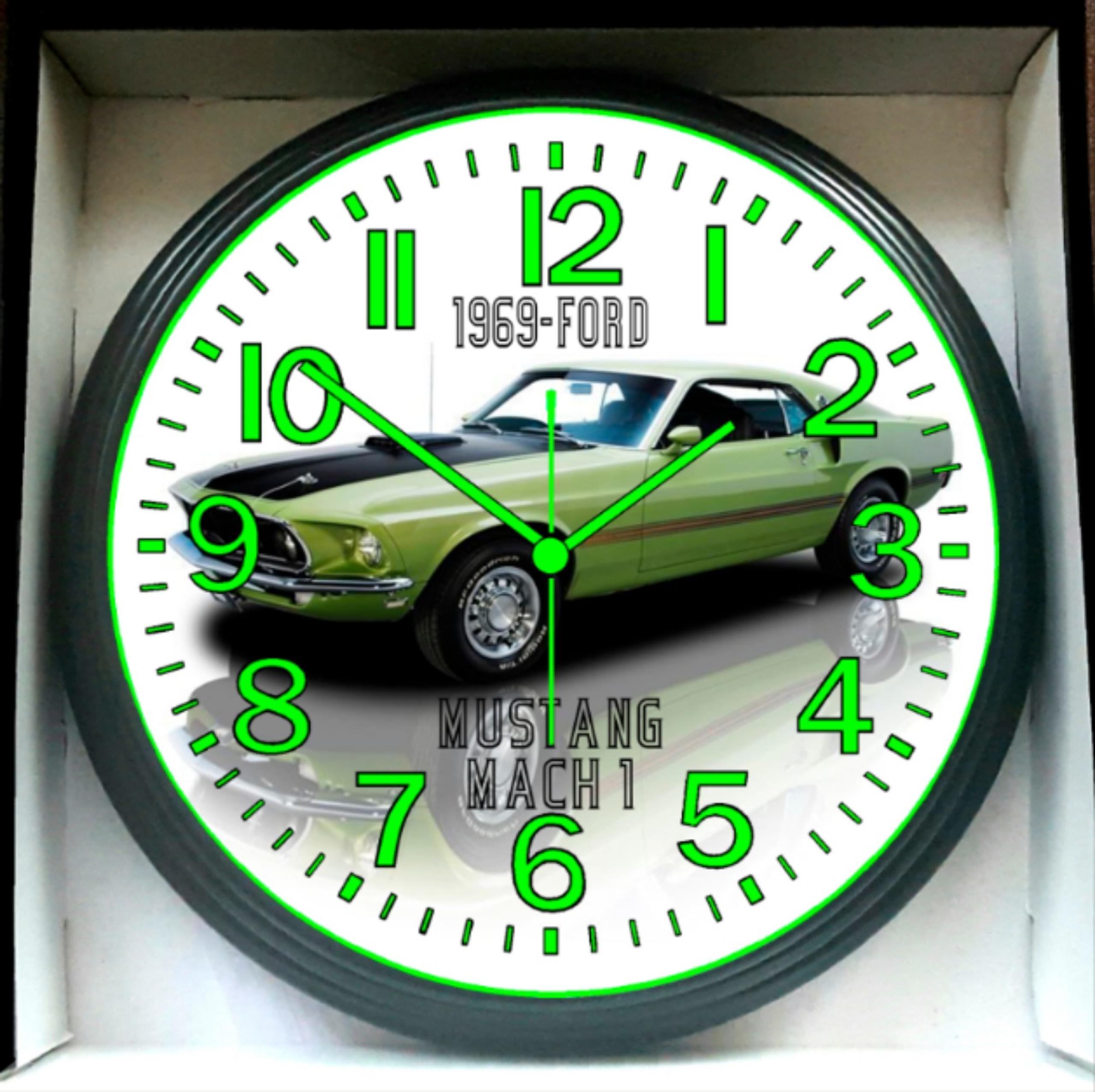 The Dark Wall Clock1969 Ford Mustang Mach 1 Glow In The Dark Wall Clock New!