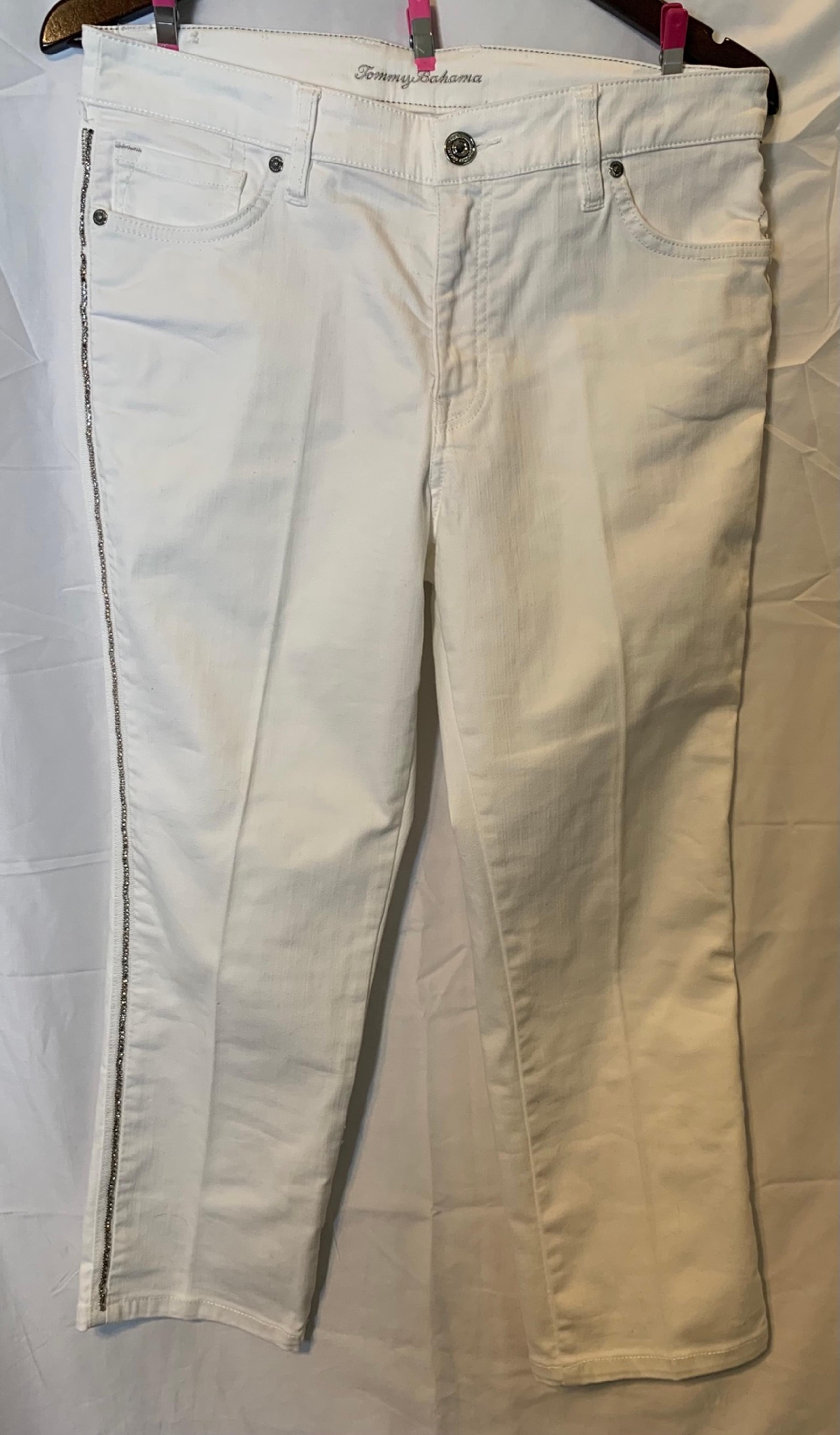 Tommy Bahama Womens Pants size 8 White Ella Twill Crop Capri Rhinestones (W116)