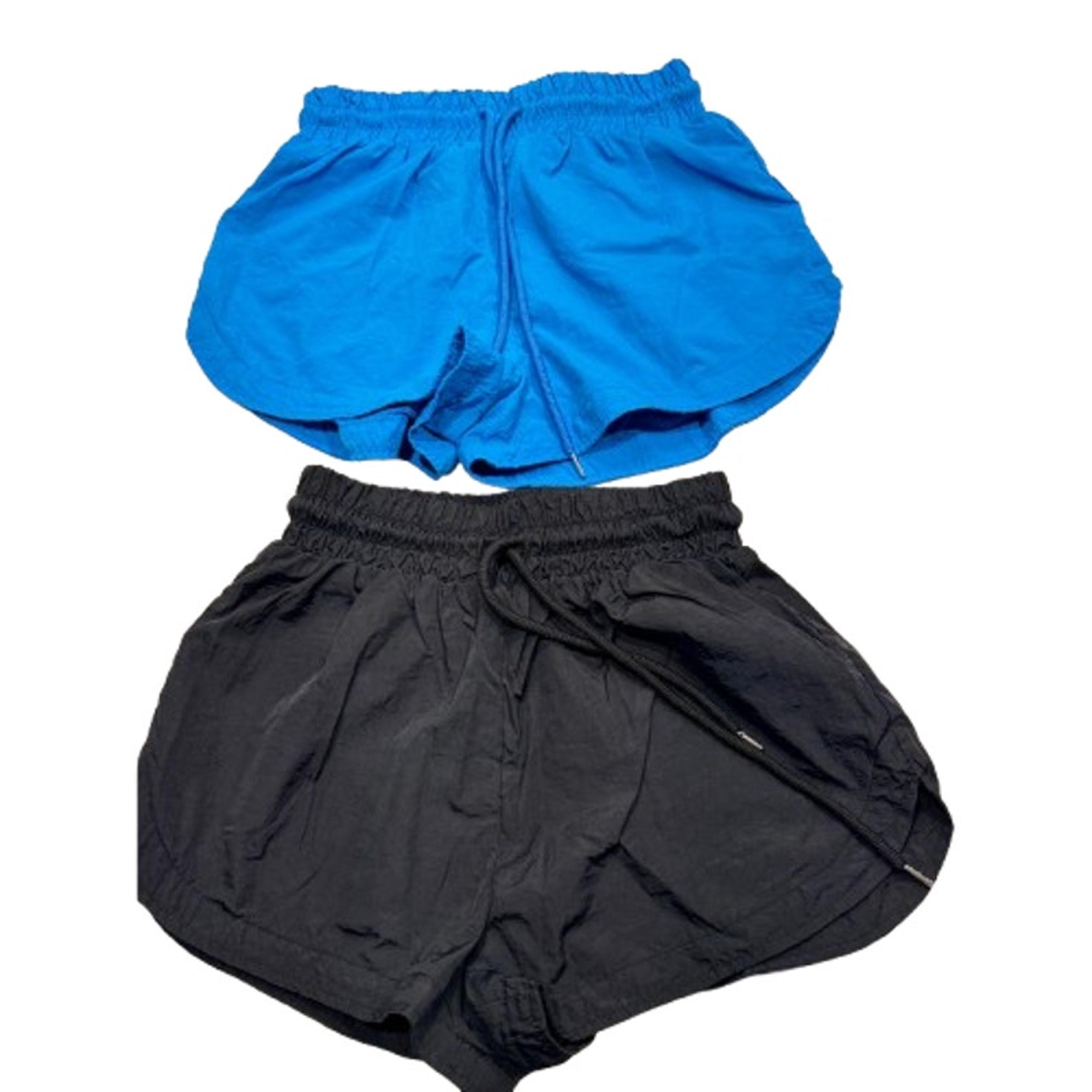 Lot of 2 Womens Athletic Running Shorts S Blue Black Nylon Drawstring - FOREVER 21