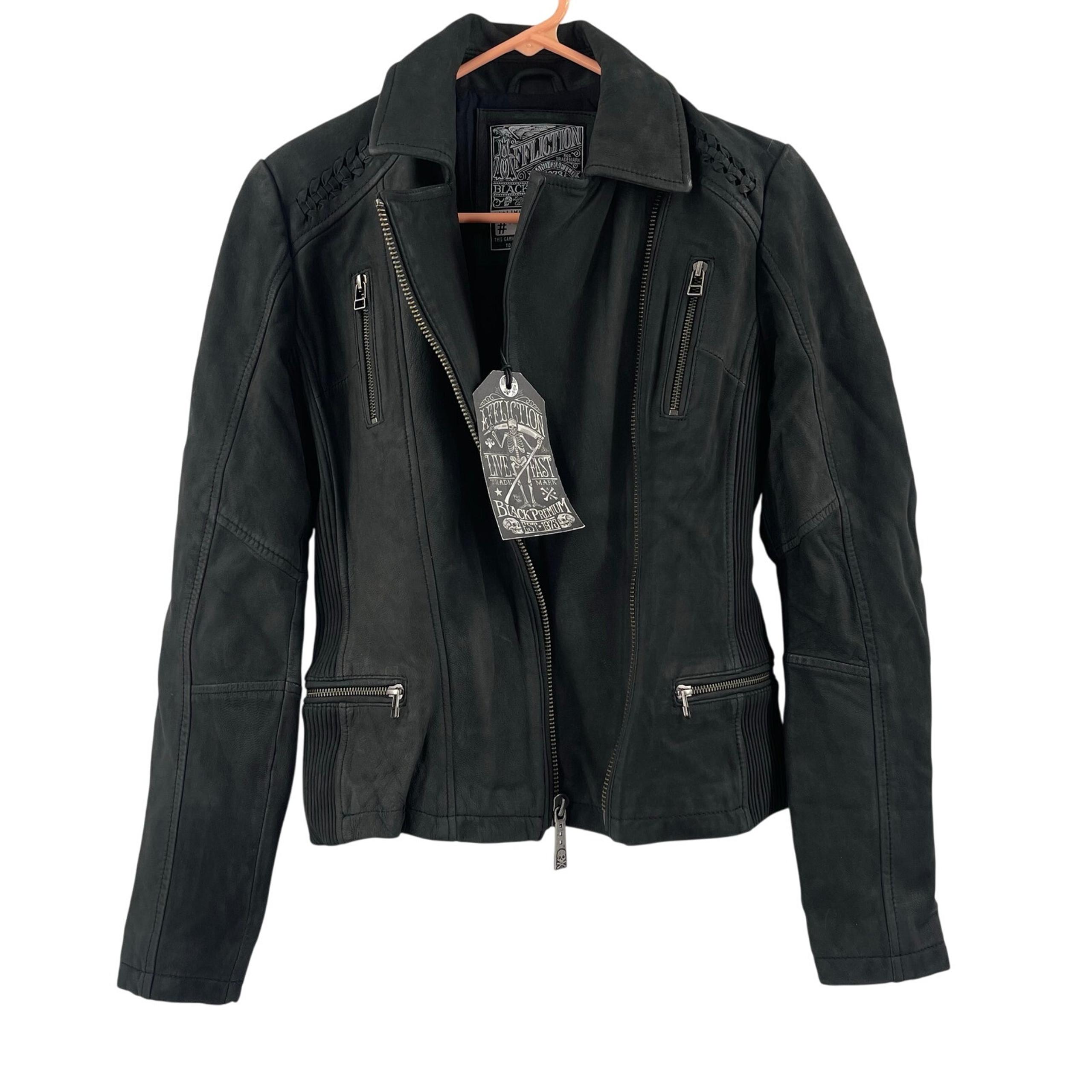 AFFLICTION Leather Jacket Women's Small NWT #99 Livestock Biker MMA Cross Zipper