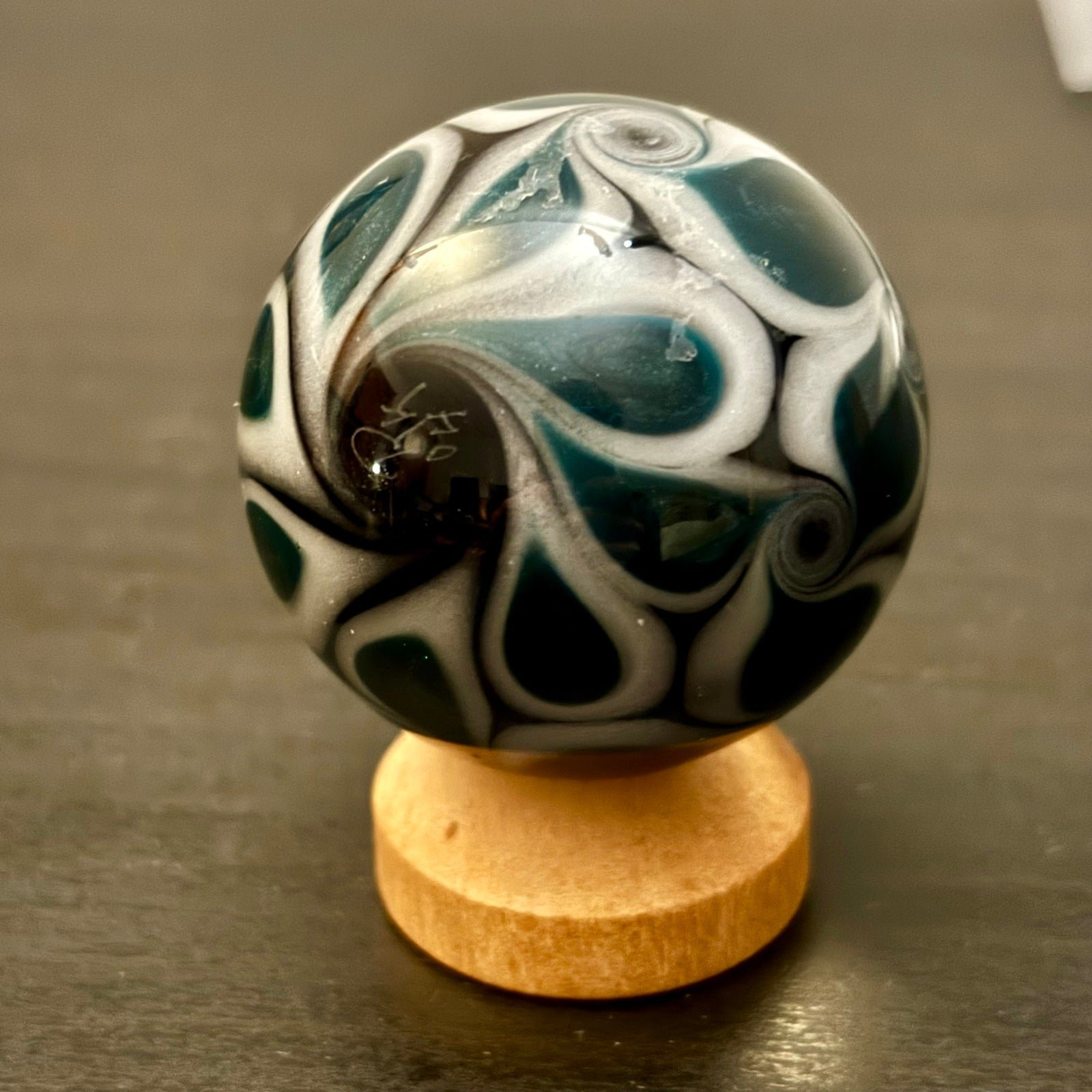 Hand blown glass paperweight marble by Raj Komminemi - Signed - 1.75”D