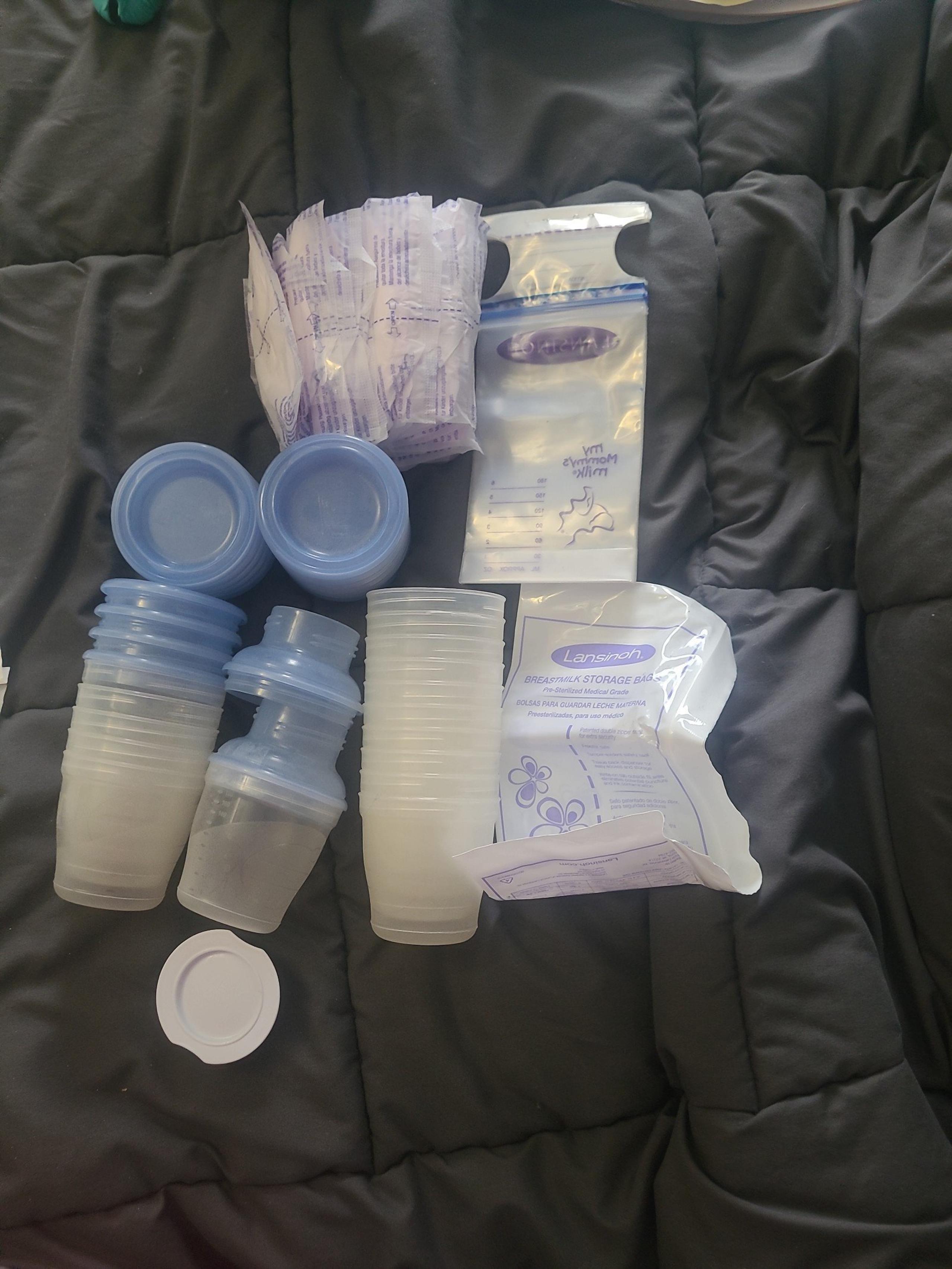 Breast Milk Cups with lids, Milk Bags and Nursing Pads