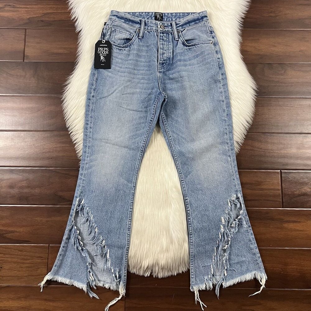 PRPS Women's Size 27 Lighter Wash Split Frayed Leg Cropped Denim Jeans