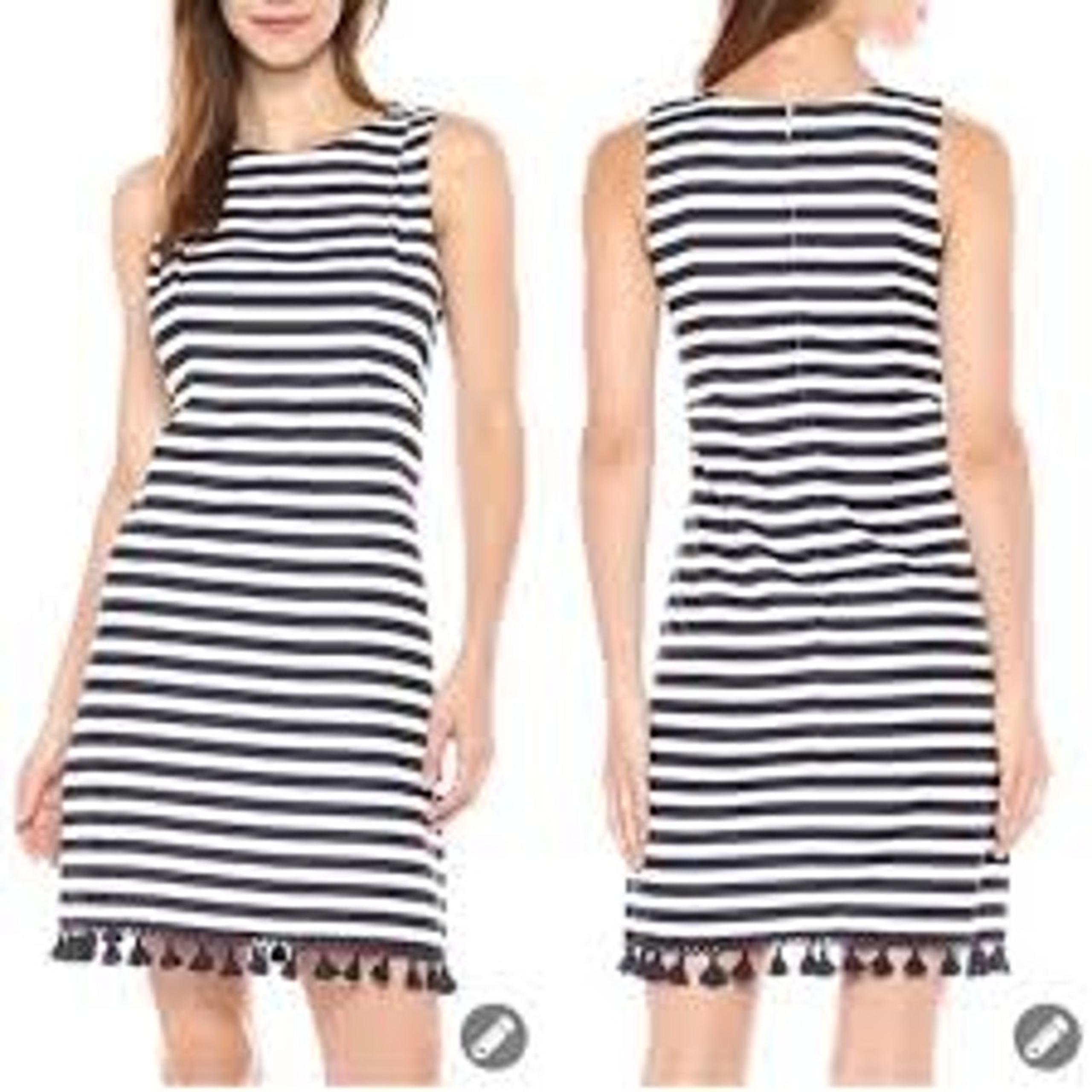 NWT Eliza J. Navy Blue White Striped Dress Tassel Bottom Linen Blend 4