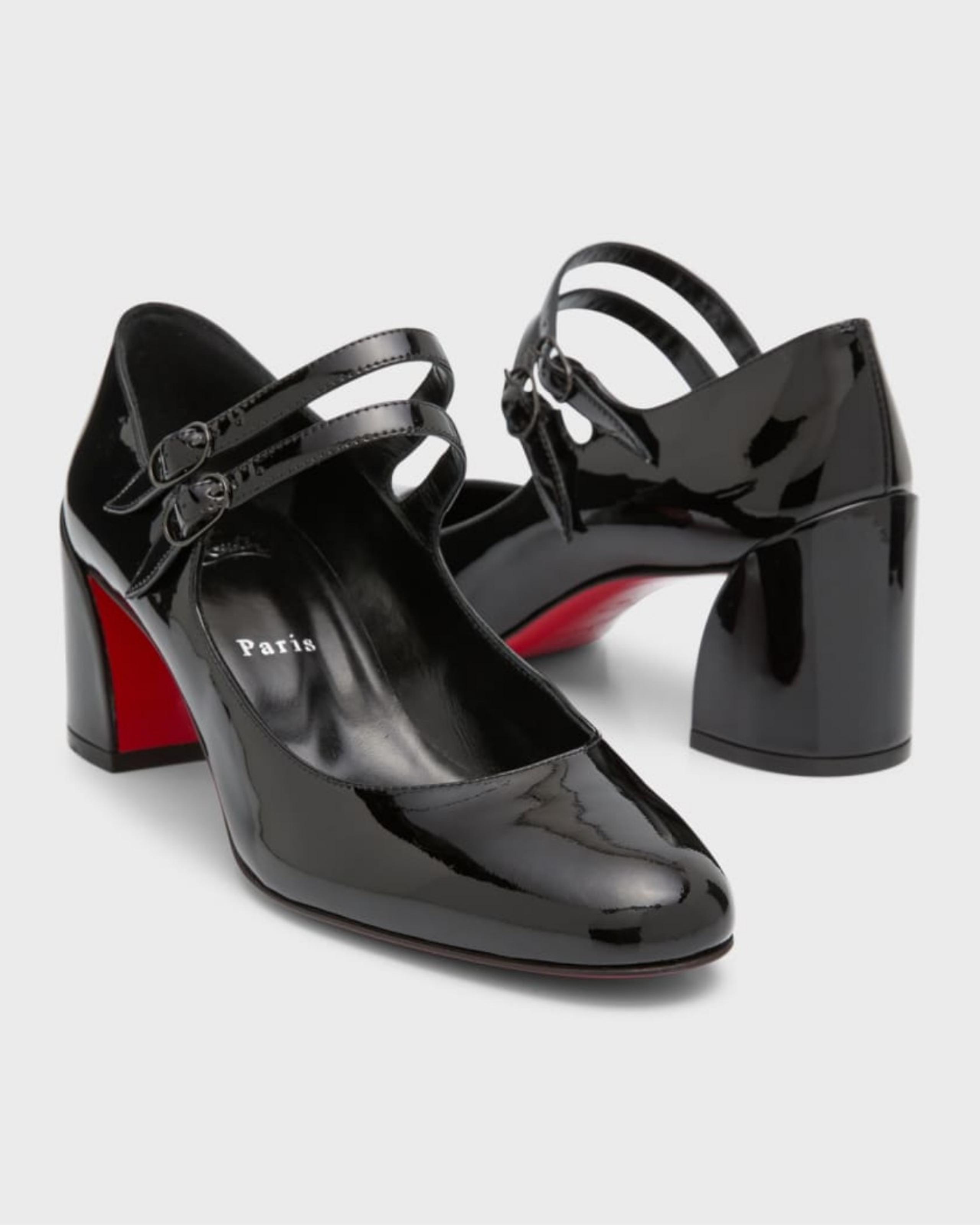 SOLD - Christian Louboutin Black Miss Jane 55MM Patent Leather Pumps Size 38/8
